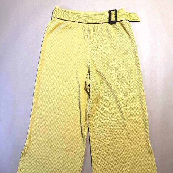 NWT ASOS Wide Leg Ribbed Yellow Pants with Buckled Belt - Size 8 - Picture 5 of 8